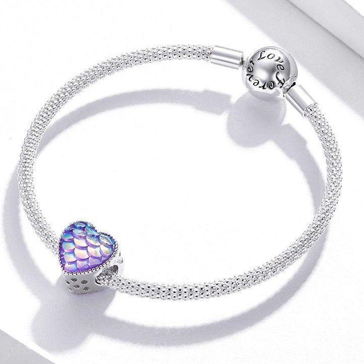 rainbow fish scale heart charm for bracelet