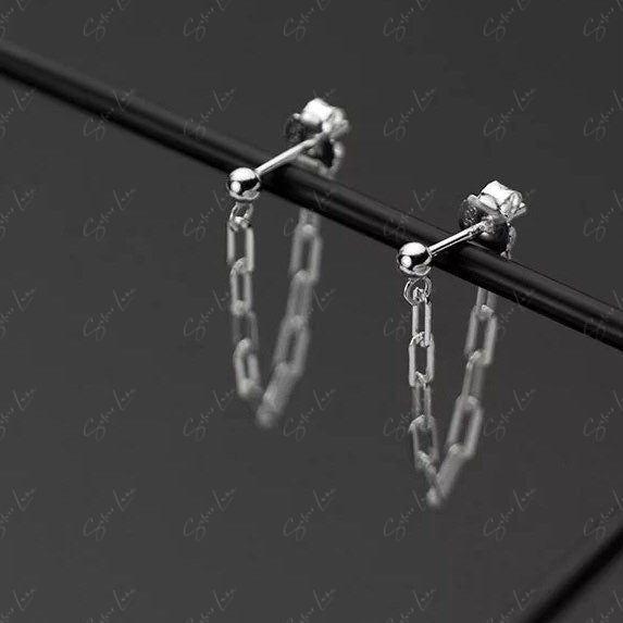 Unique link chain sterling silver earrings