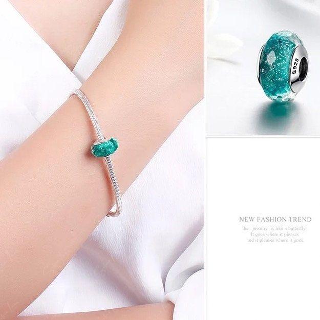 Diamond cut Murano glass bead charm for bracelet