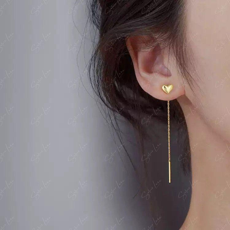 minimalist heart threader earrings