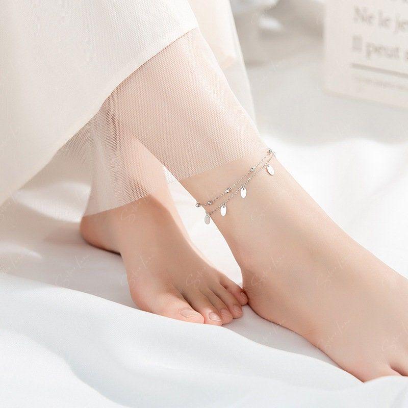 double layer bell charm silver ankle bracelet