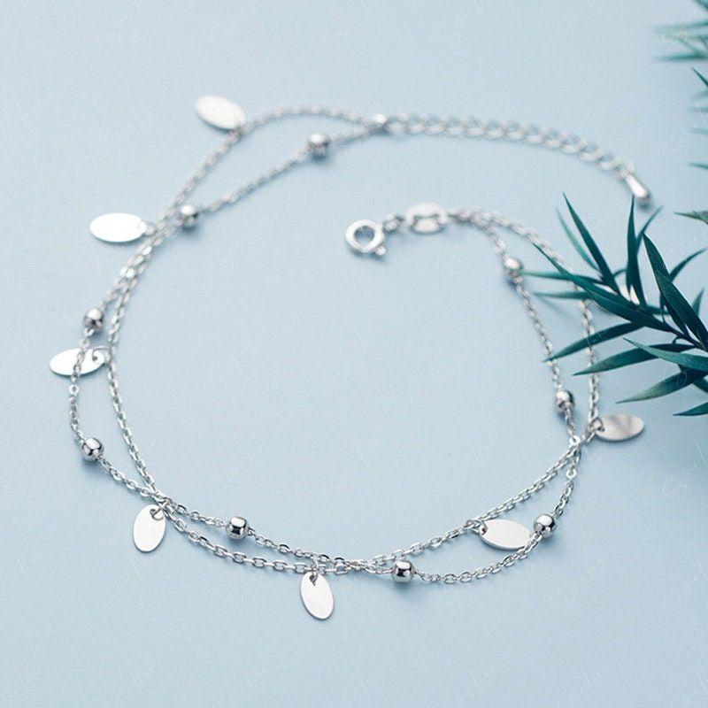 double layer bell charm silver anklet