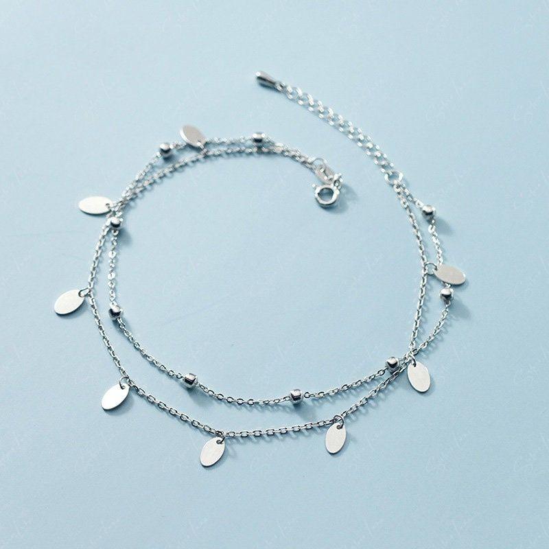 double layer bell charm silver anklet