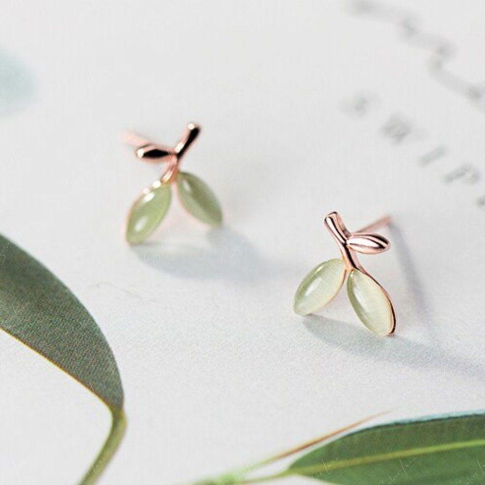 olive branch leave stud earrings