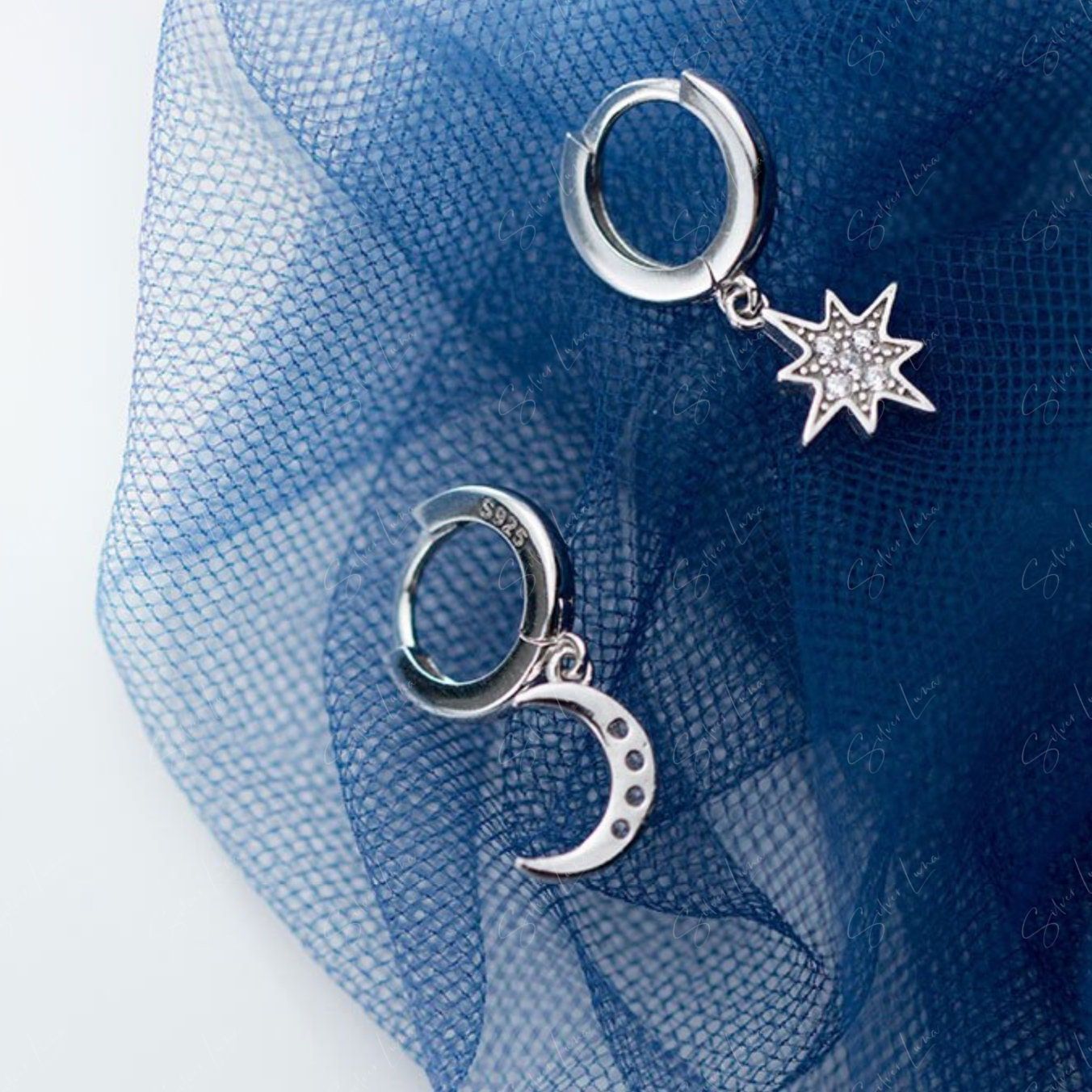 moon star dangle hoop earrings