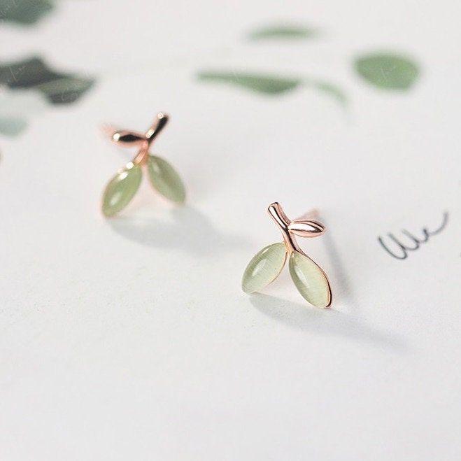Olive branch leaf stud earrings