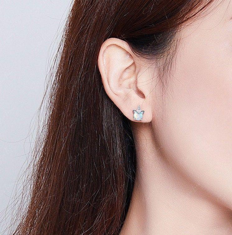 Unicorn opal stone sterling silver stud earrings