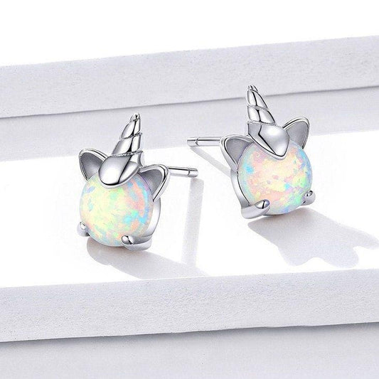 opal unicorn sterling silver stud earrings