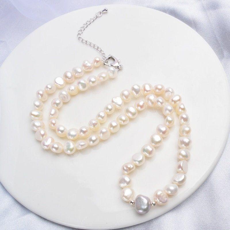 Freshwater Pearl Necklace with Silver Beads