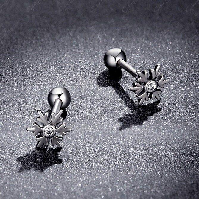 Snowflake screw back sterling silver stud earrings