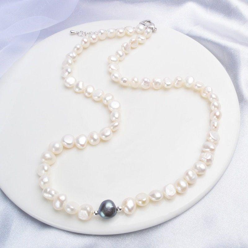 Freshwater Pearl Necklace with Silver Beads