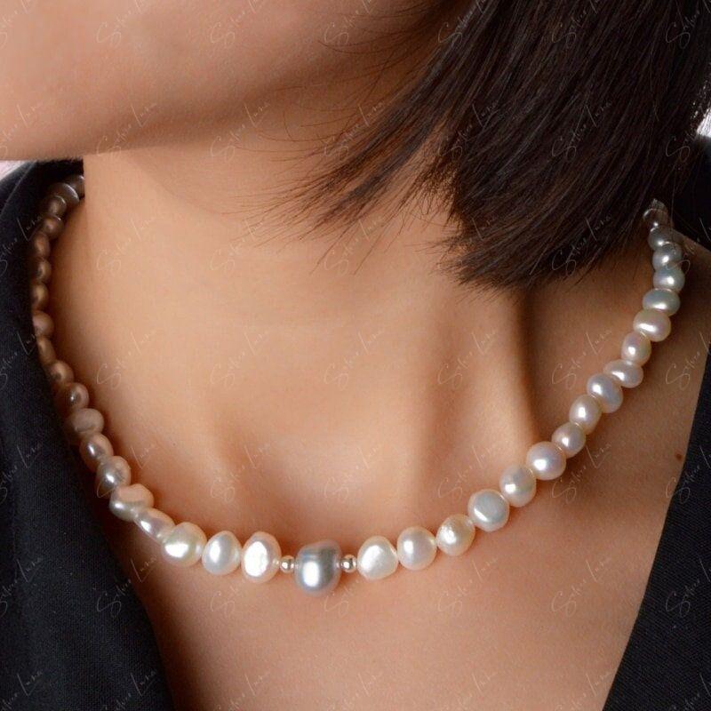 Freshwater Pearl Necklace with Silver Beads