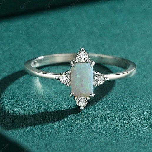 Opal gemstone silver ring