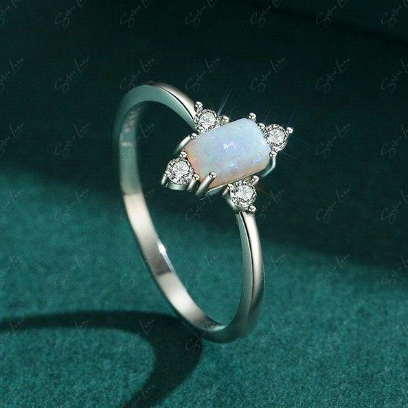 Opal gemstone silver ring