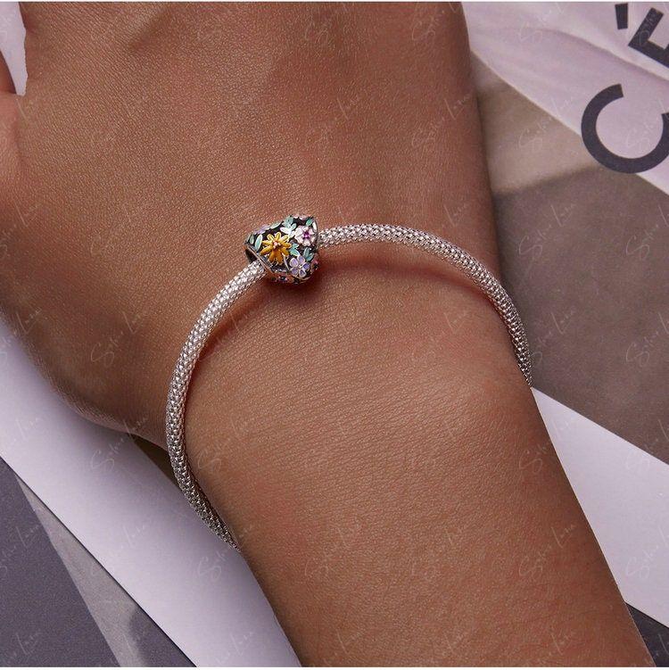 Flower heart charm for bracelet