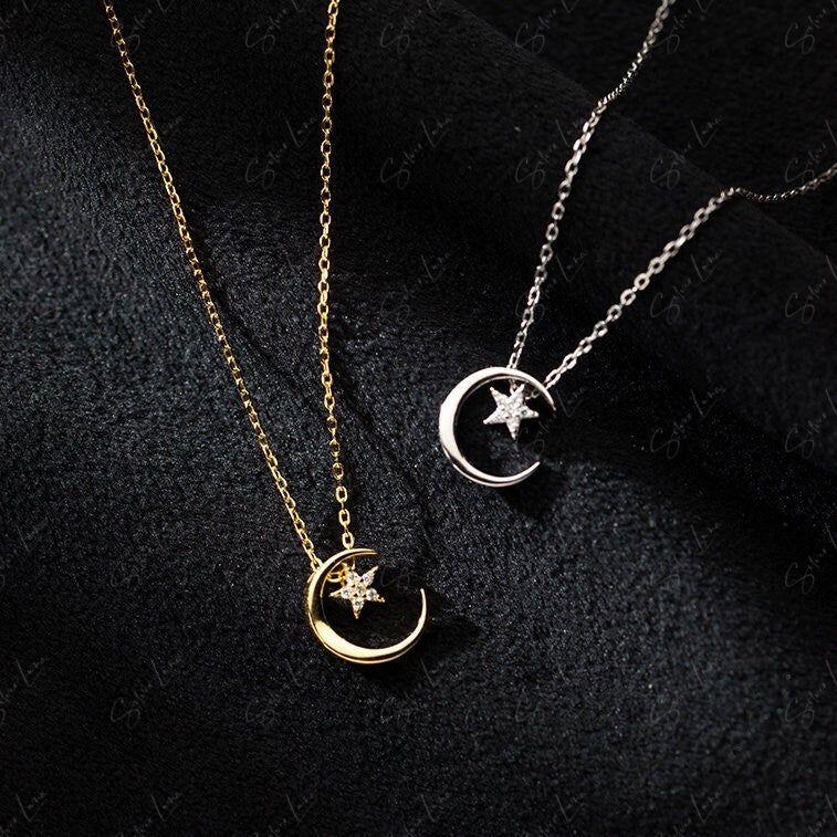 moon and star silver necklace