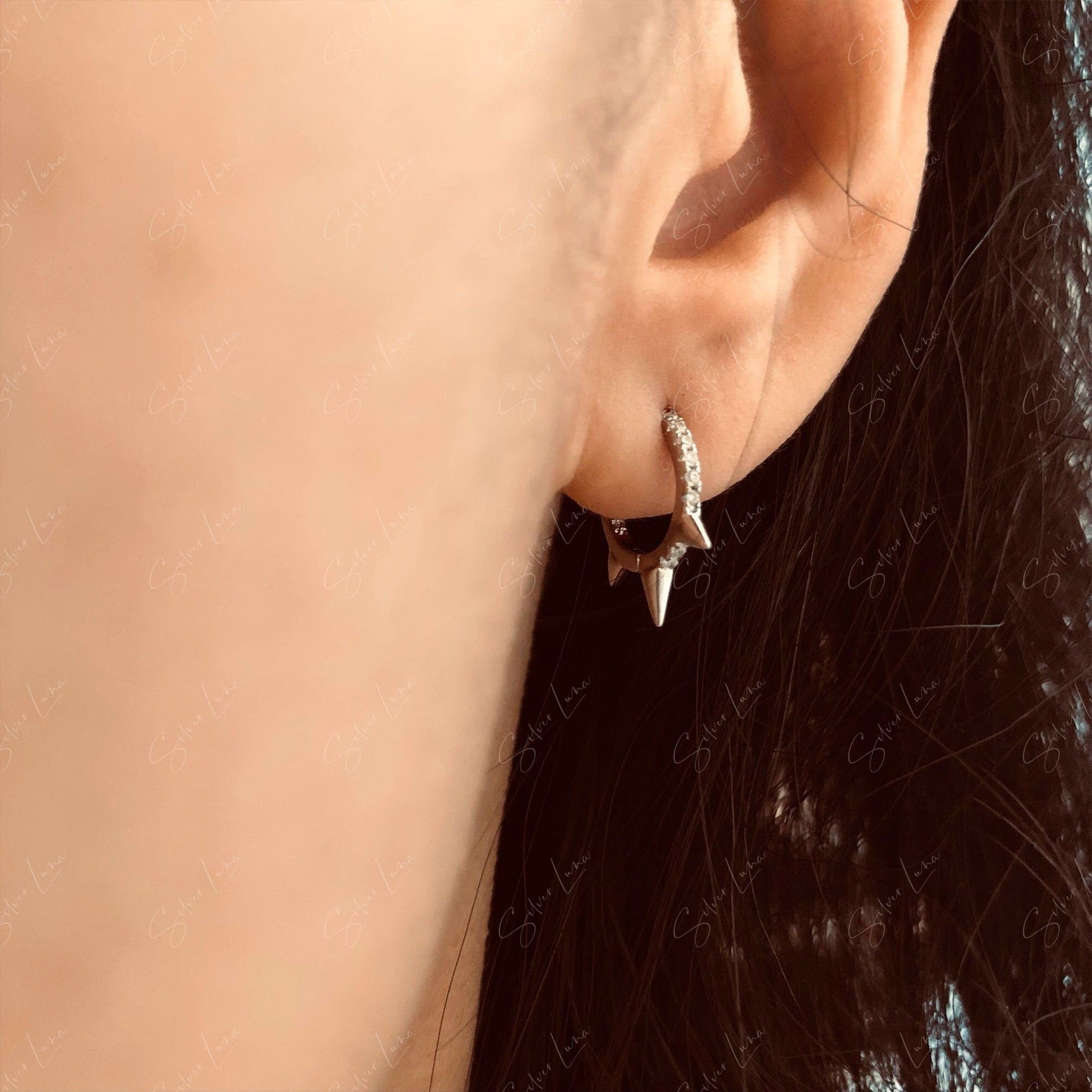 Cubic zirconia spike hoop earrings ear huggies