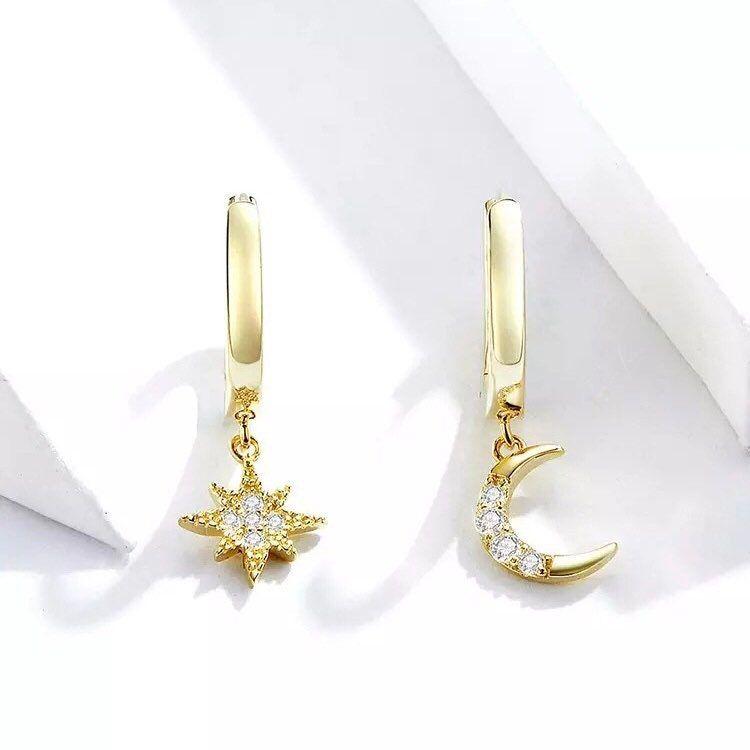 moon and star hoop earrings