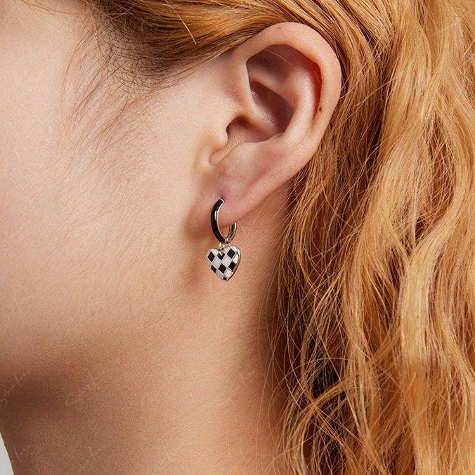 black white heart hoop earrings