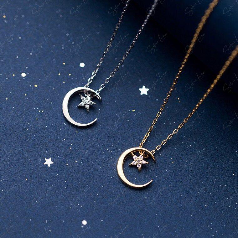 moon and star silver necklace