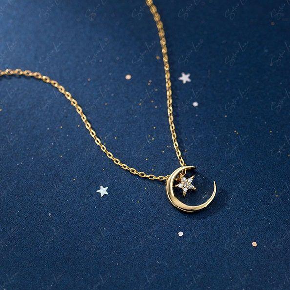 moon and star silver necklace