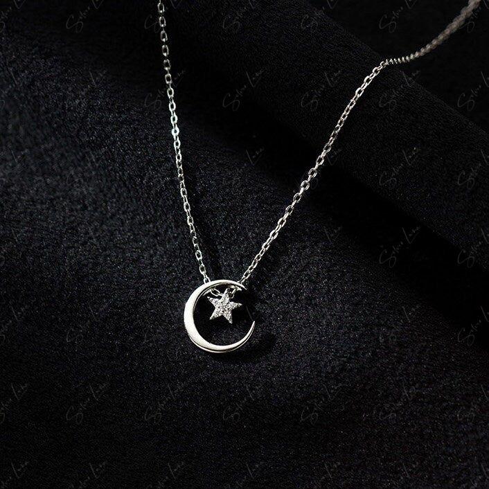 moon and star silver necklace