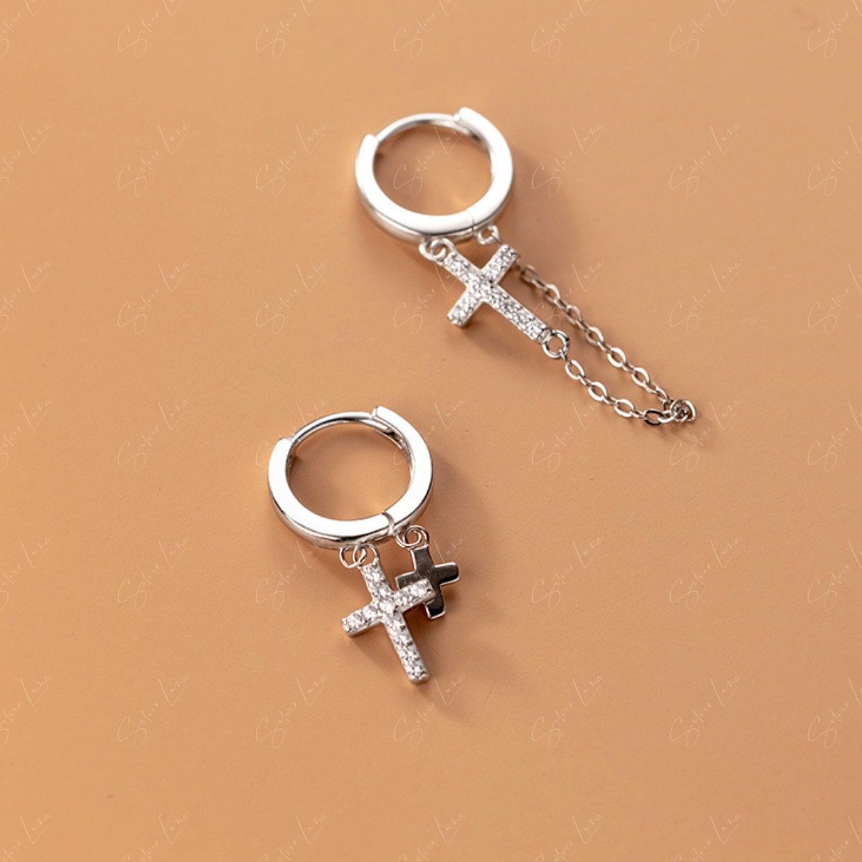 crucifix cross hoop earrings