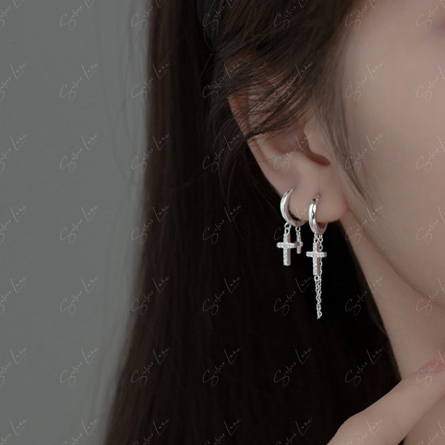 asymmetric cross hoop earrings