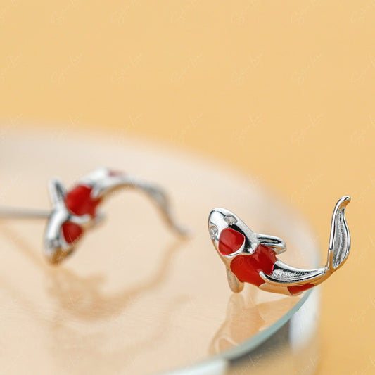 Lucky Koi fish sterling silver stud earrings