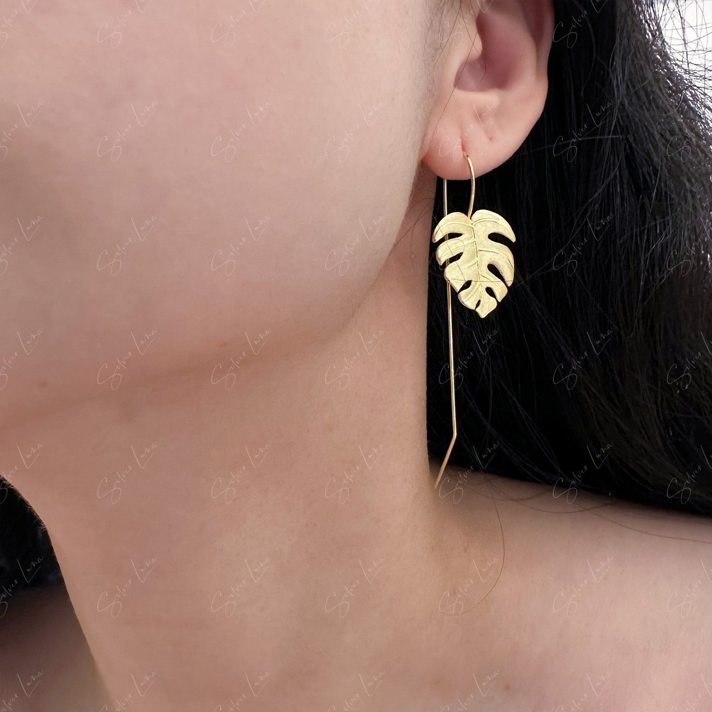 gold plate monstera leaf earrings