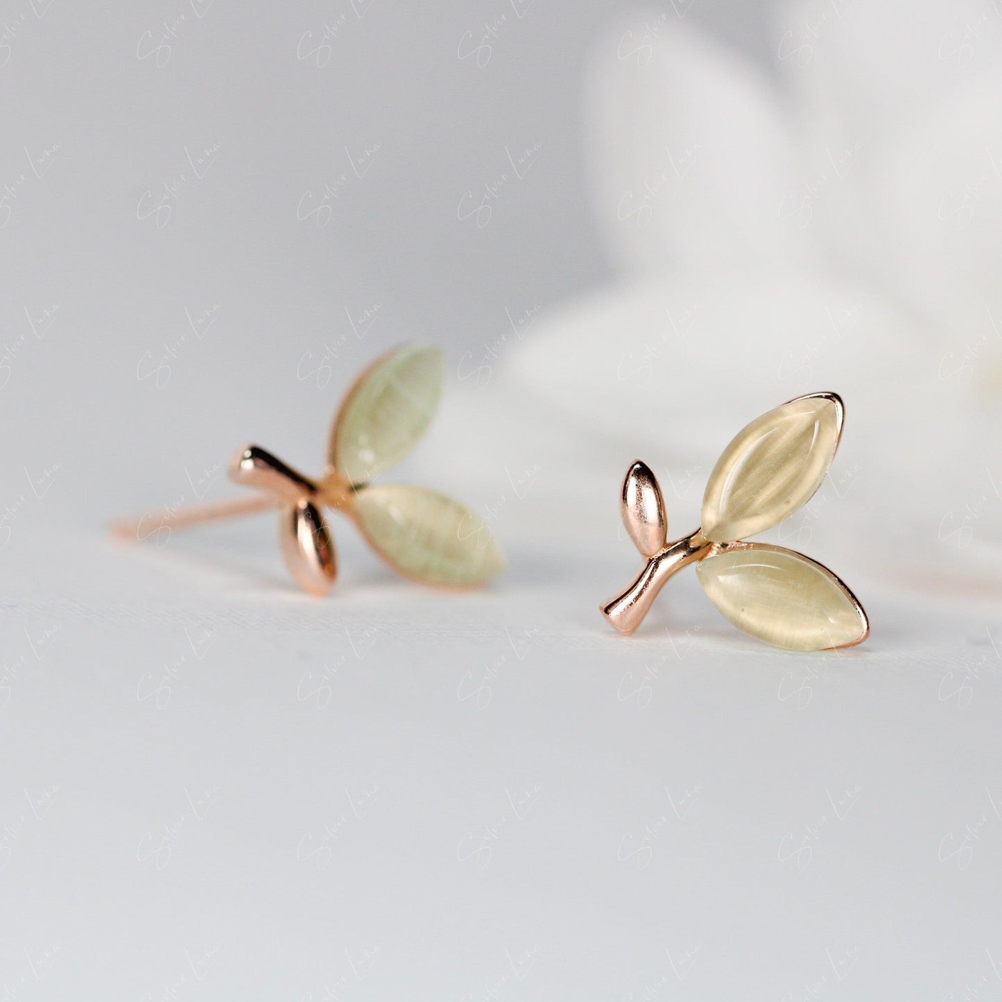 Olive branch leaf stud earrings