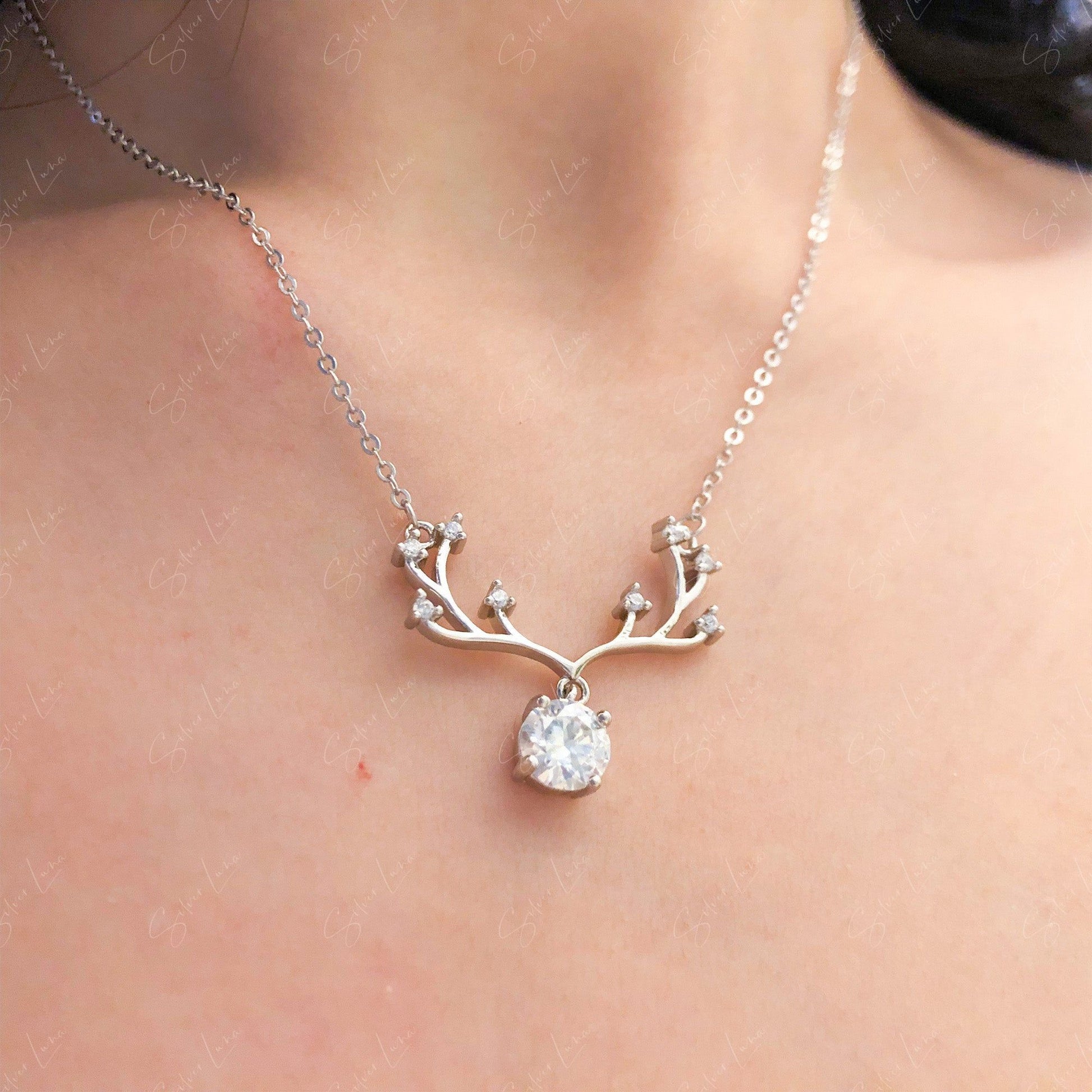 Moissanite deer pendant necklace