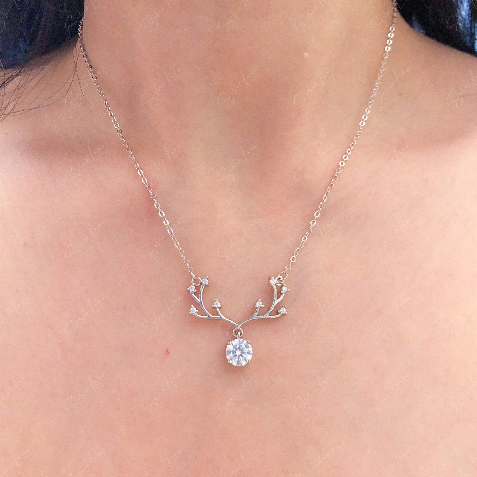 Moissanite deer pendant necklace