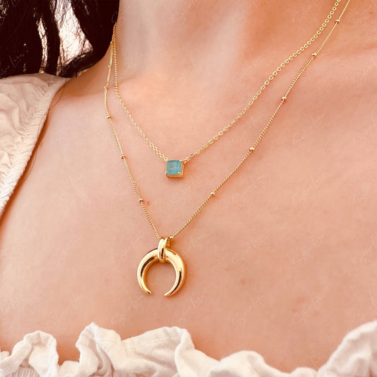 Golden crescent moon pendant necklace