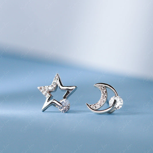 moon and star stud earrings