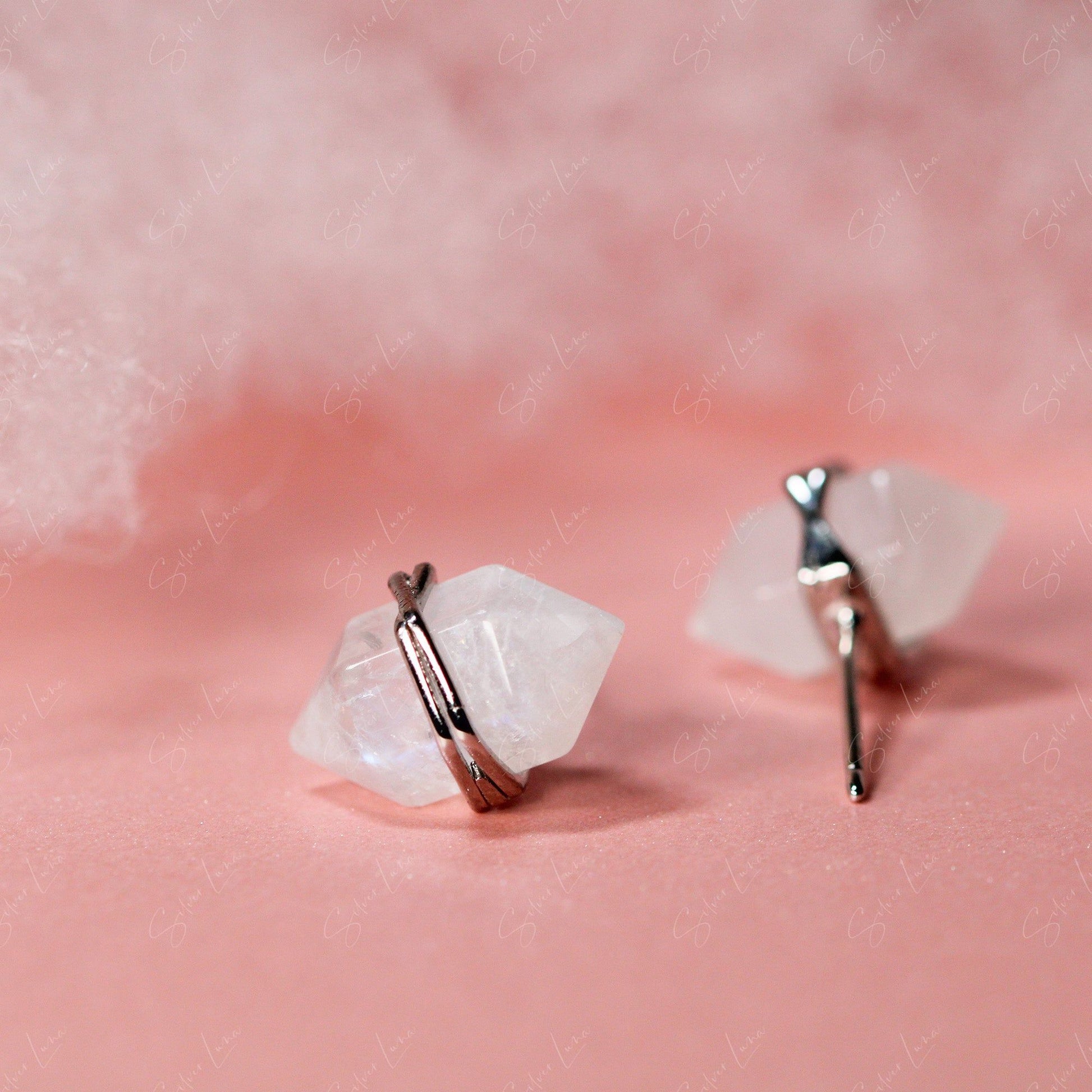 minimalist raw moonstone stud earrings
