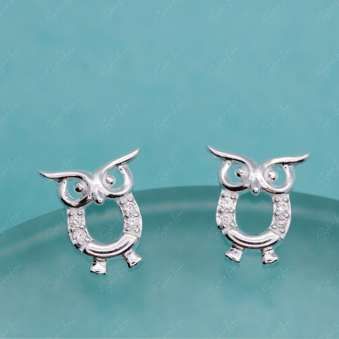 Silver owl stud earrings