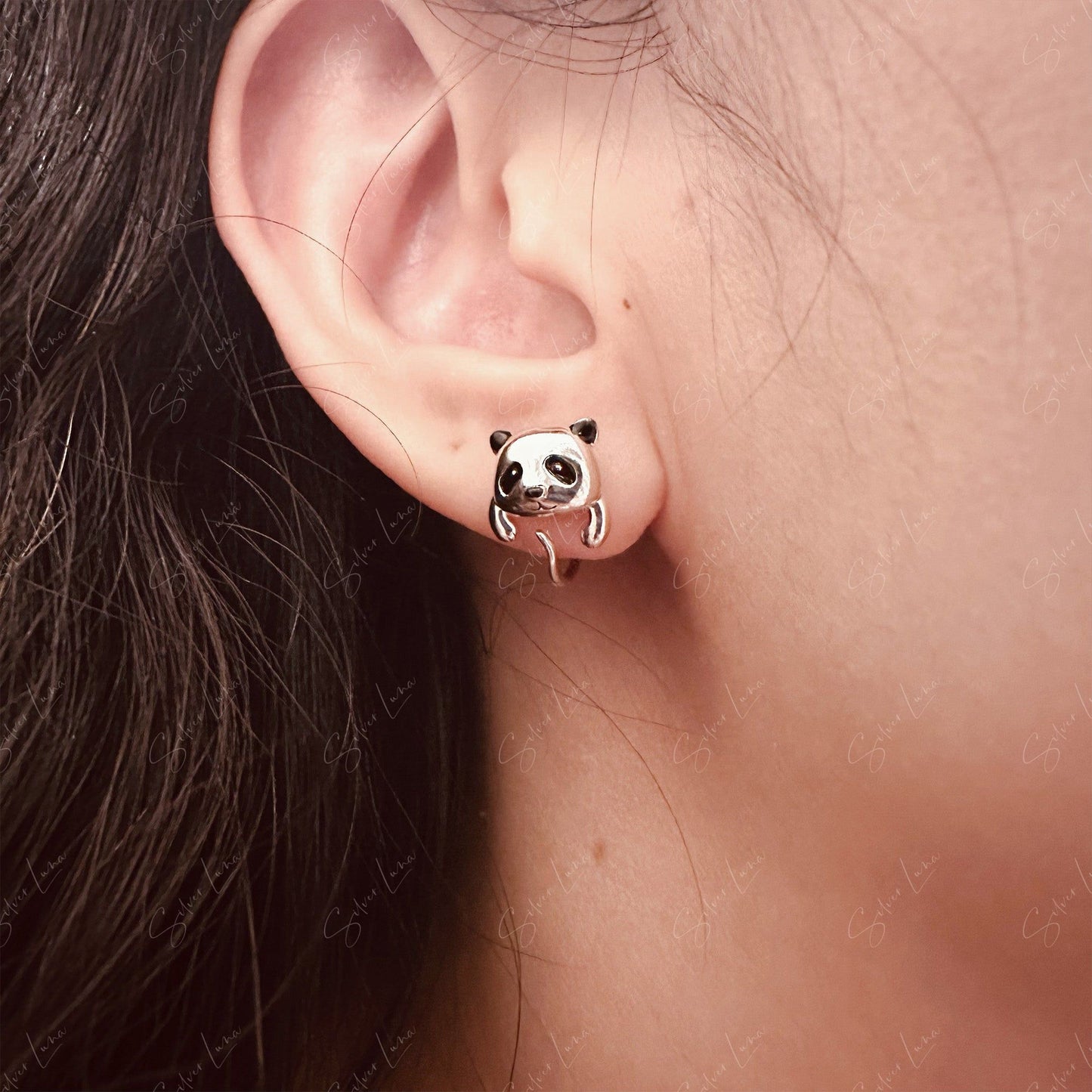 cute hanging panda stud earrings