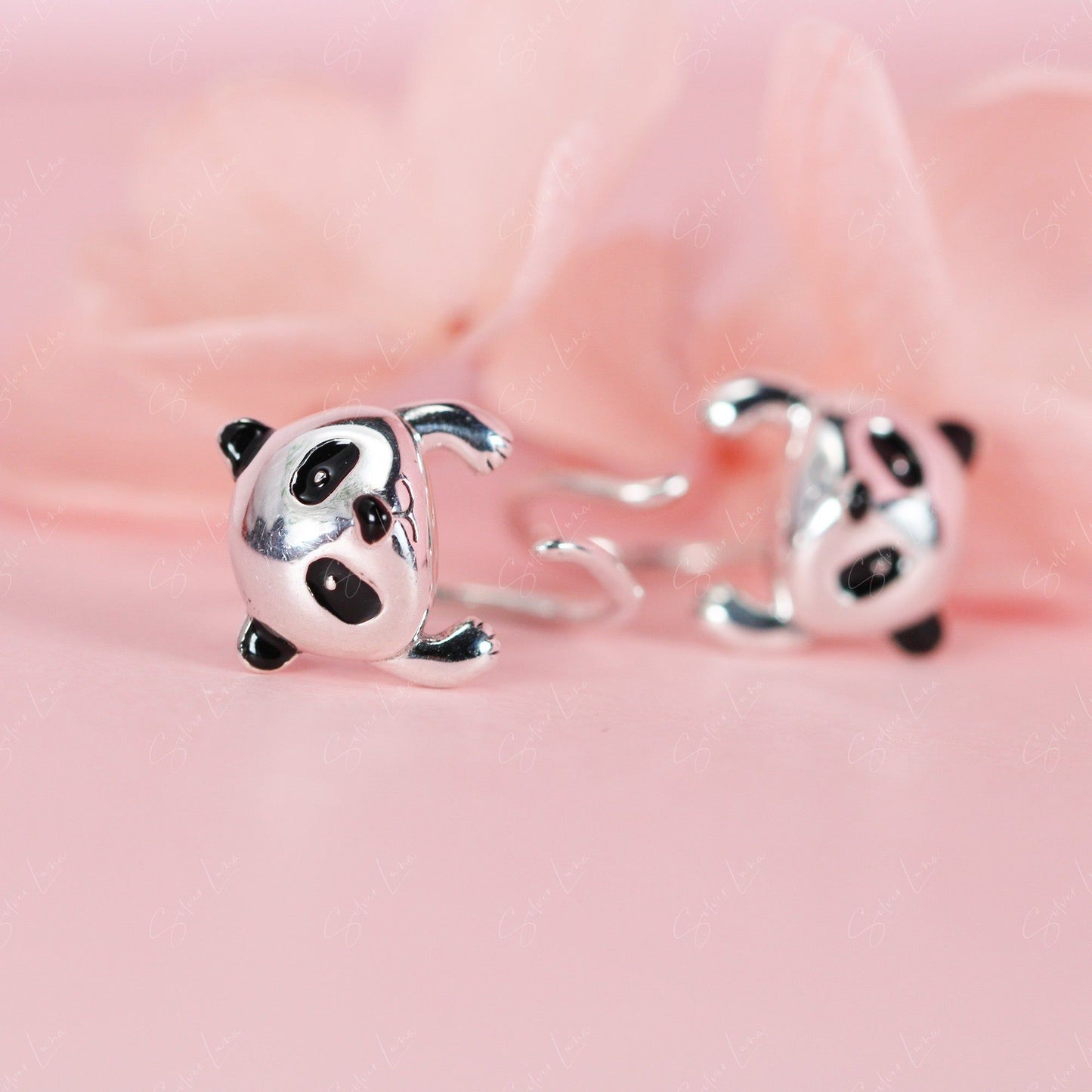hanging panda stud earrings