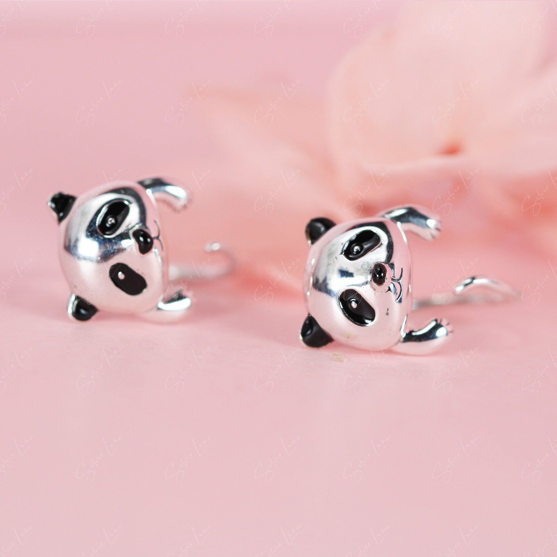 panda silver stud earrings