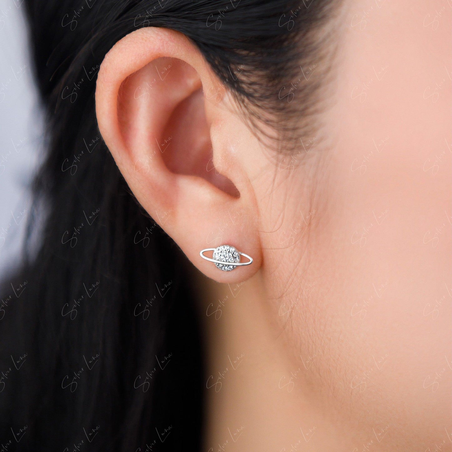planet moon star stud earrings