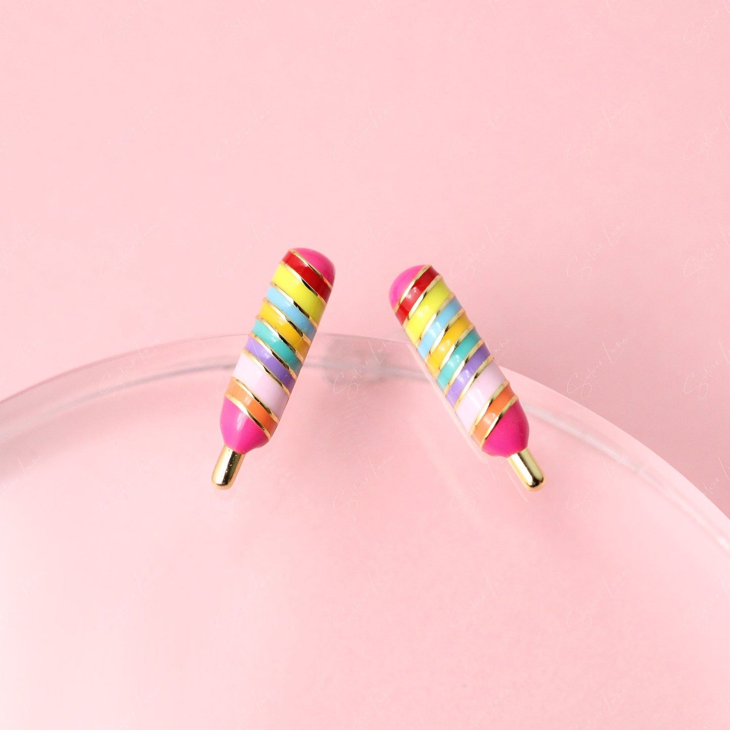 Rainbow ice pop stud earrings