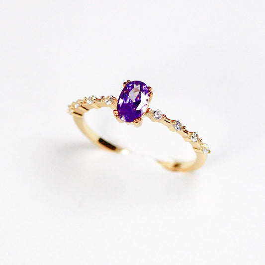 Purple cubic zirconia oval stone ring