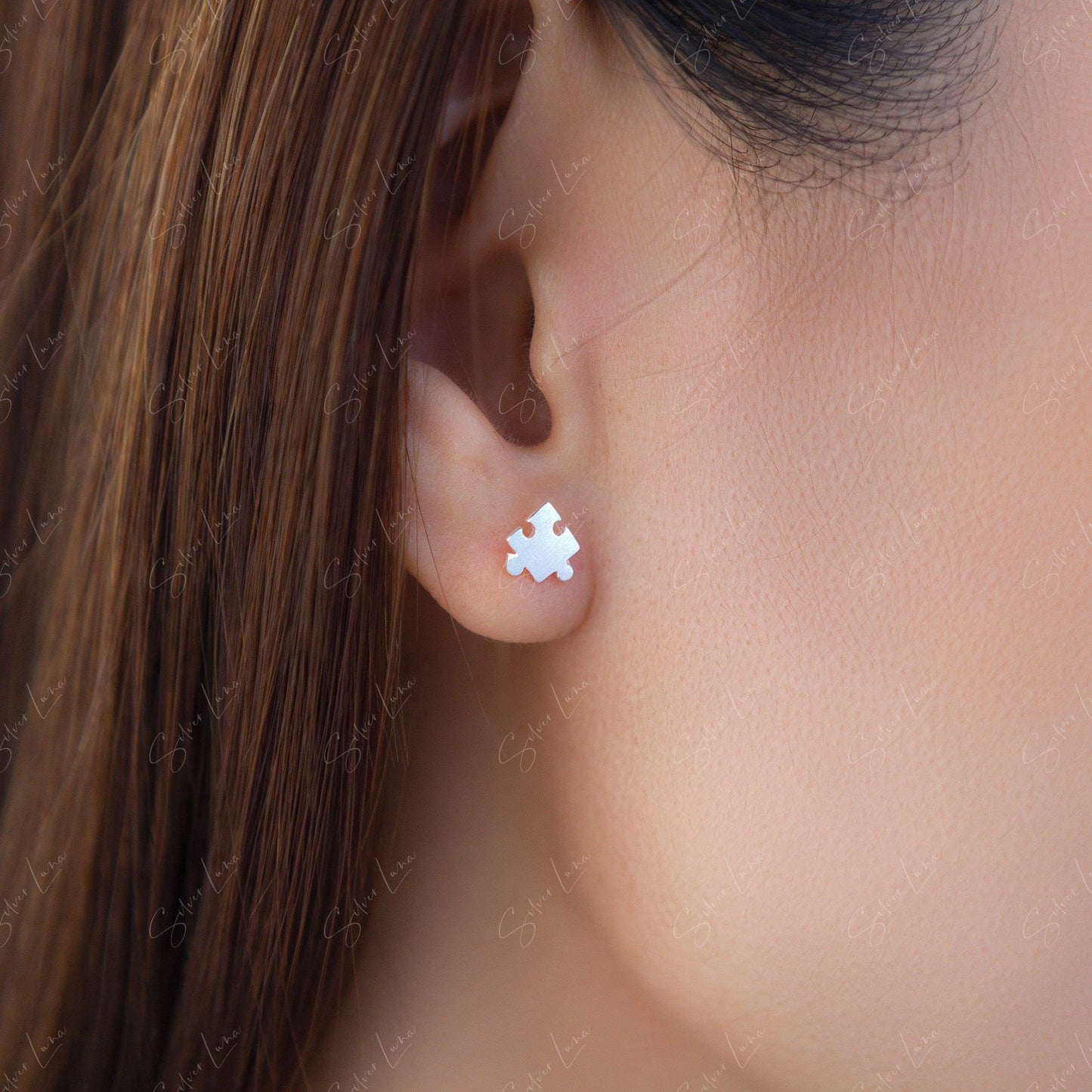 Tiny Puzzle piece Stud Earrings