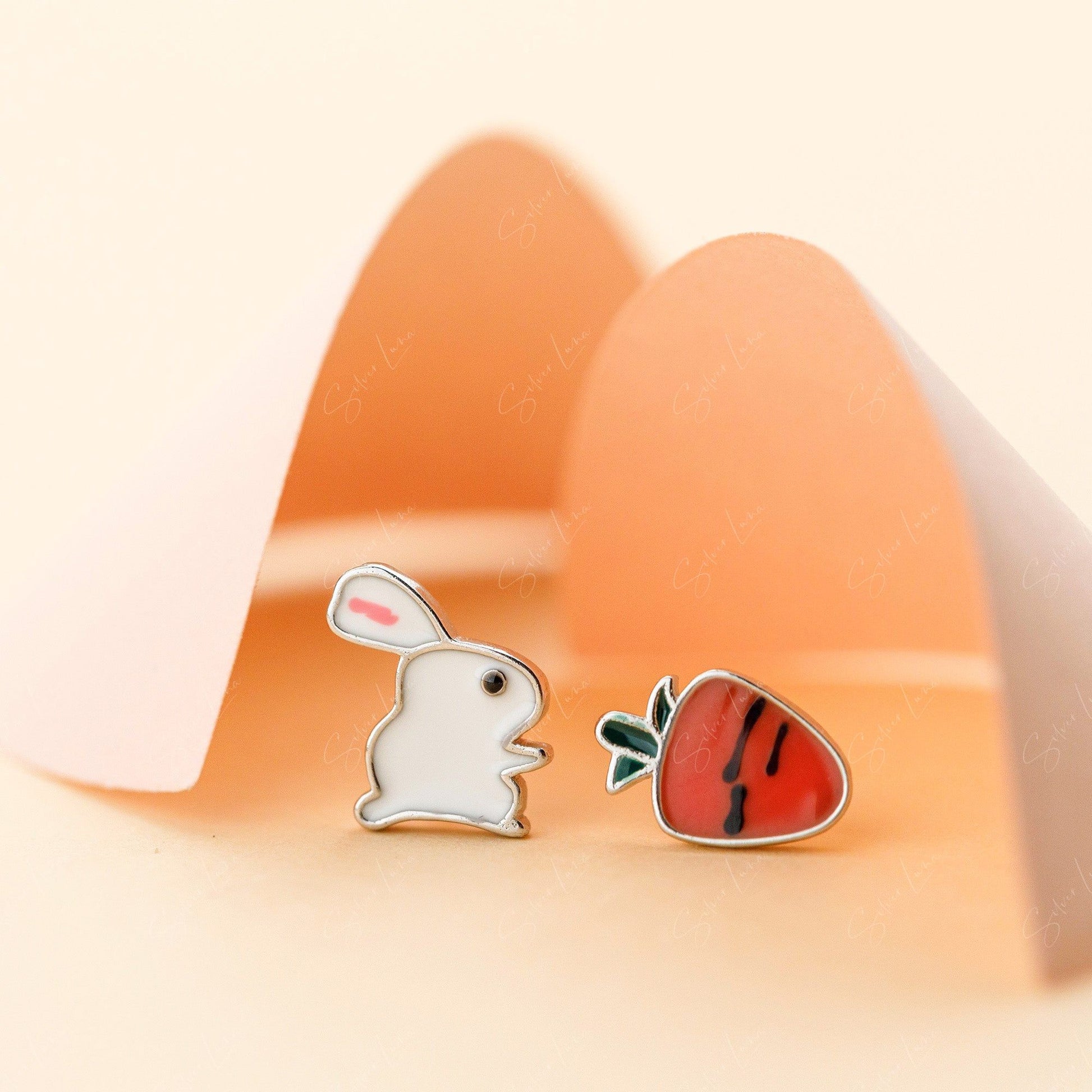 rabbit and carrot stud earrings
