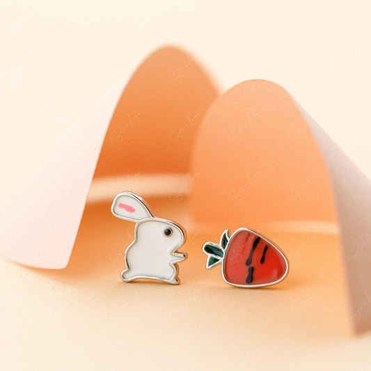 rabbit and carrot stud earrings