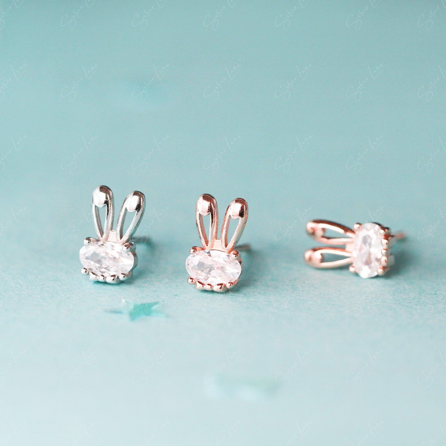 Cute bunny ears sterling silver stud earrings
