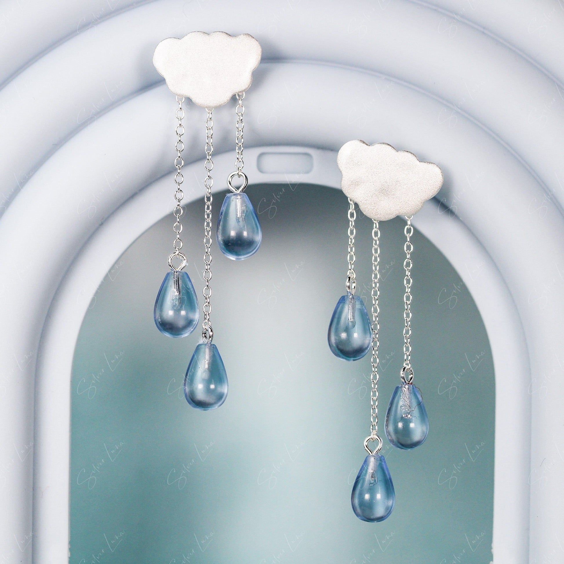 rain and cloud dangle drop earrings