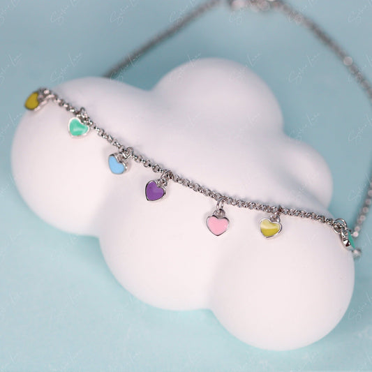 rainbow heart silver anklet