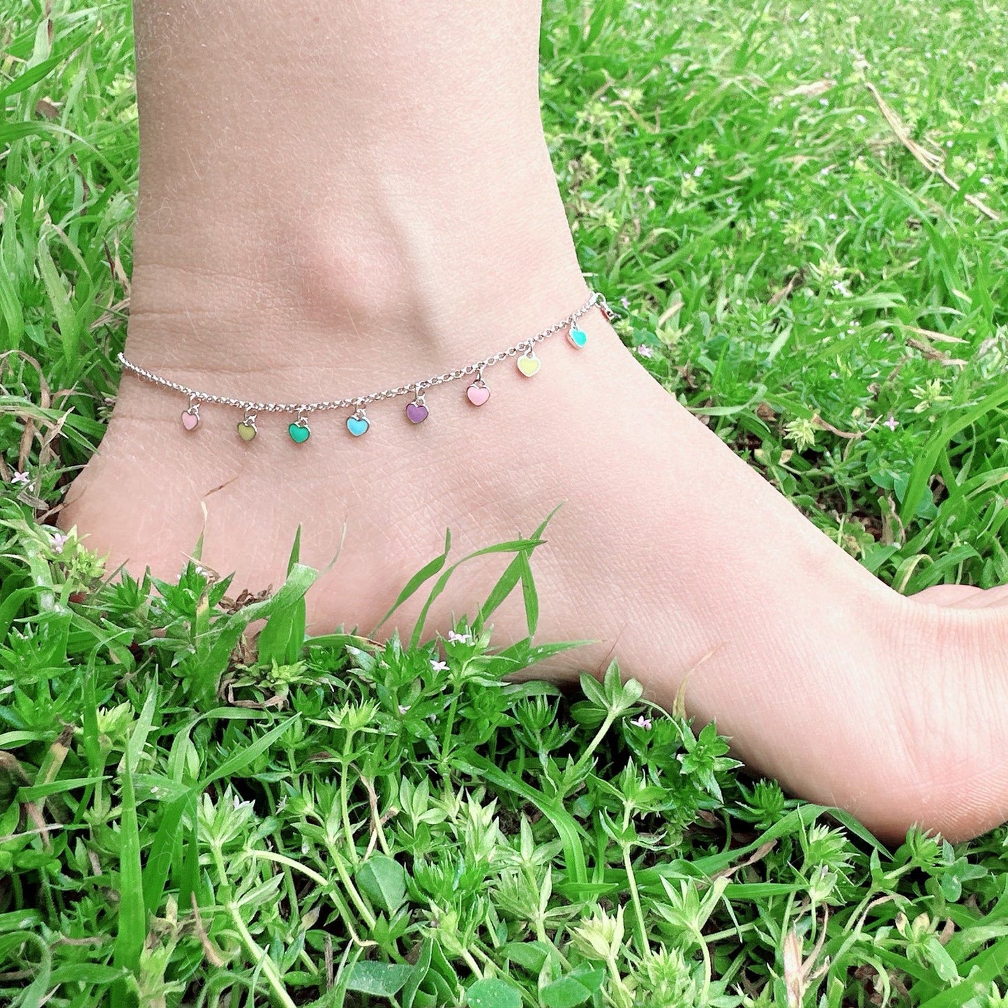 rainbow color heart body anklet